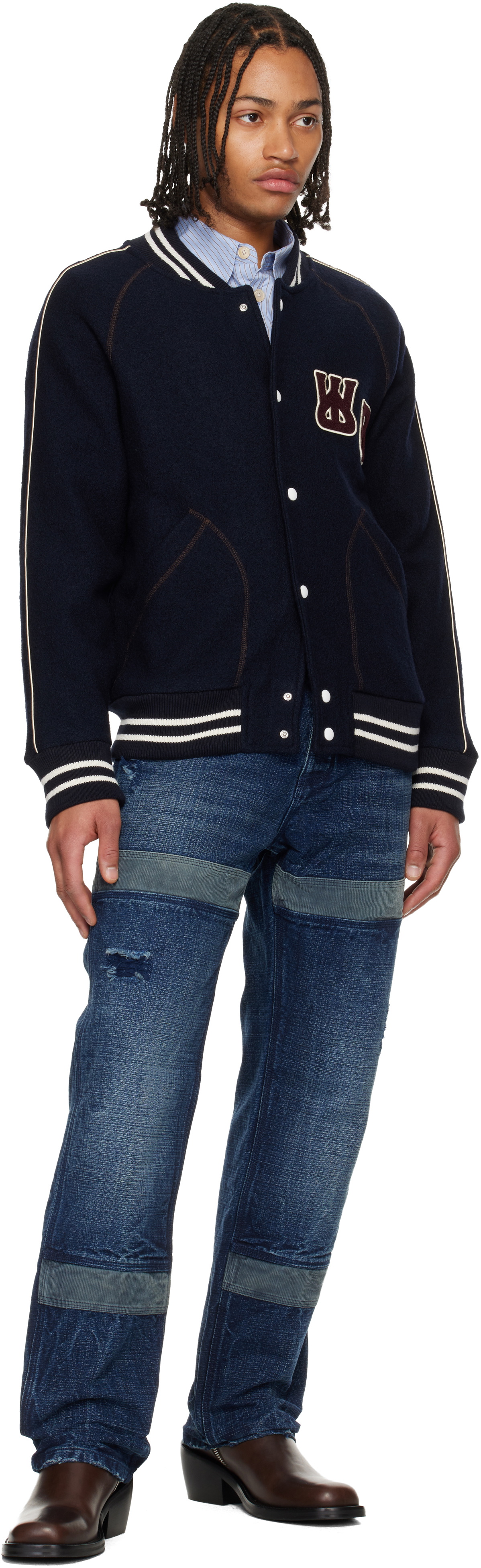 Wales Bonner Navy 'The October Varsity' Jacket