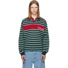 Versace Blue & Green Embroidered-Logo Striped-Intarsia Cotton Polo