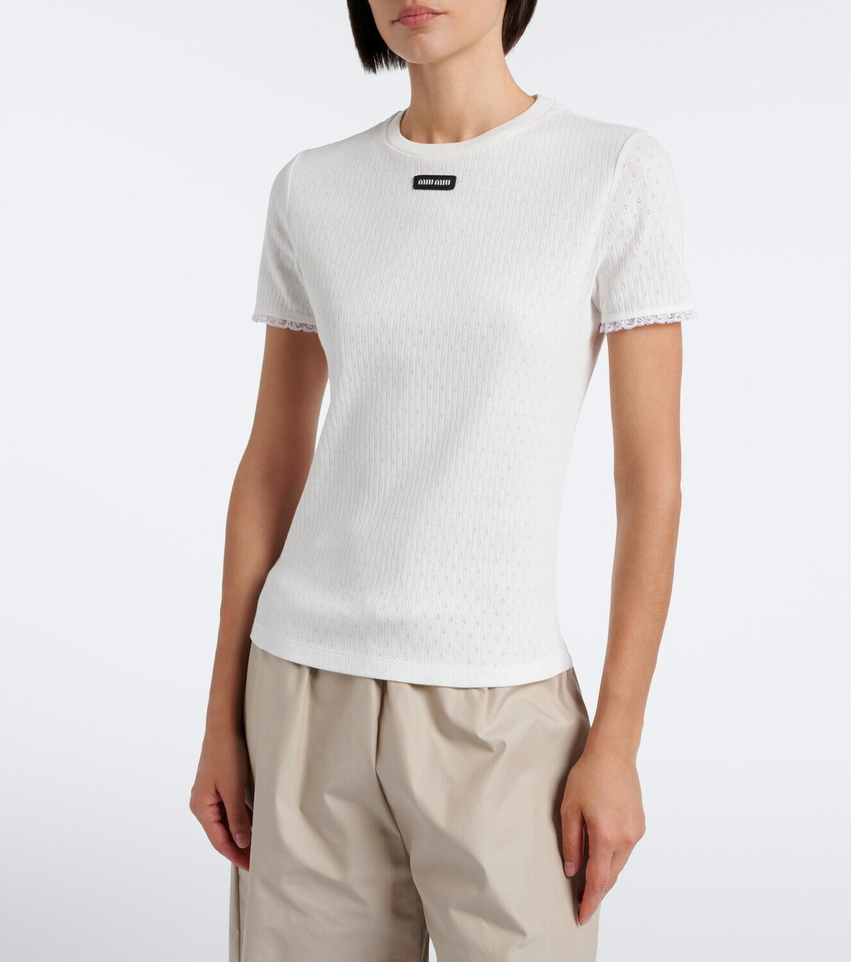 Miu Miu Pointelle cotton T-shirt