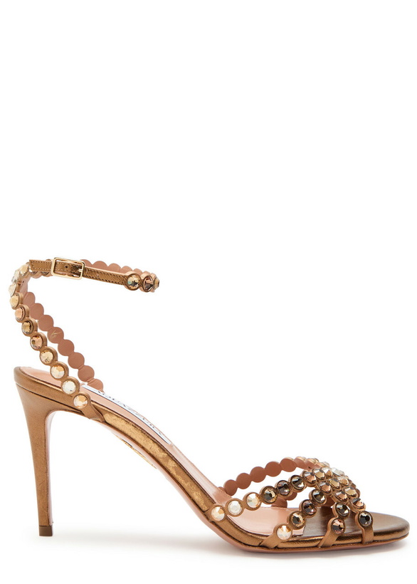 Photo: Aquazzura Tequila 85 Embellished Metallic Leather Sandals Gold