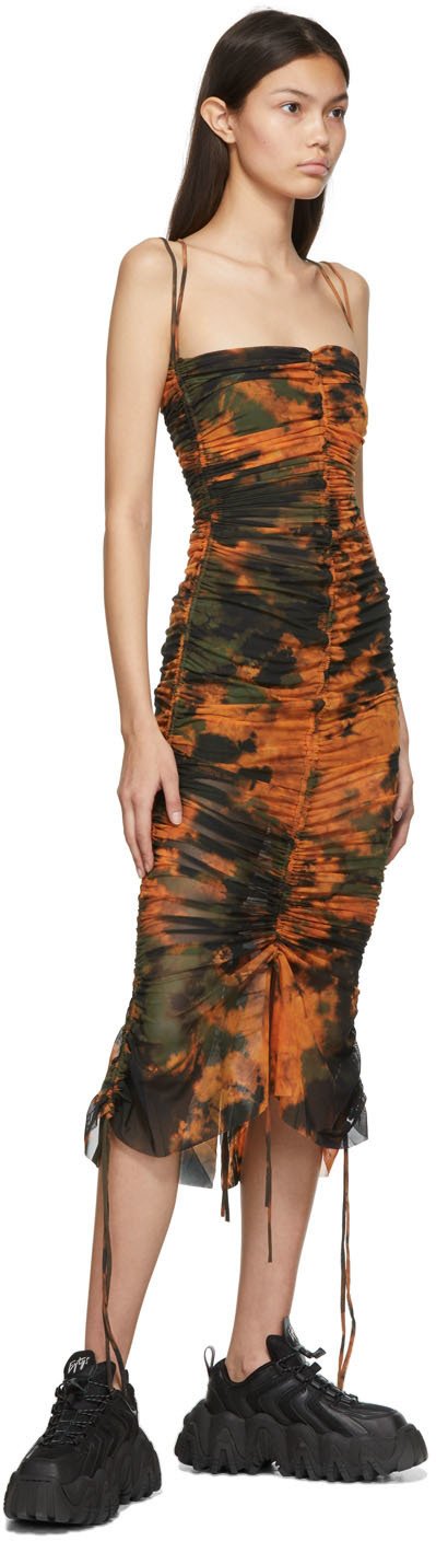 Marques Almeida SSENSE Exclusive Black & Orange Mesh Spaghetti Strap  Gathered Dress Marques Almeida