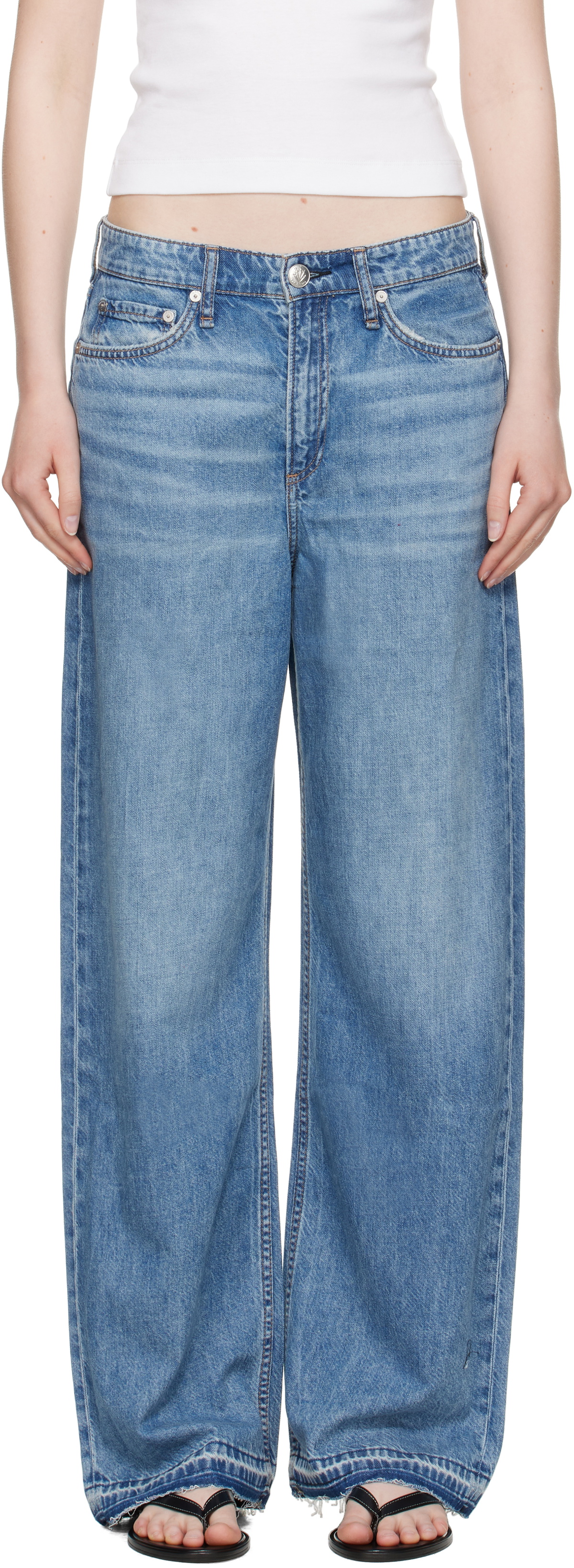 rag & bone Blue Featherweight Logan Wide-Leg Jeans