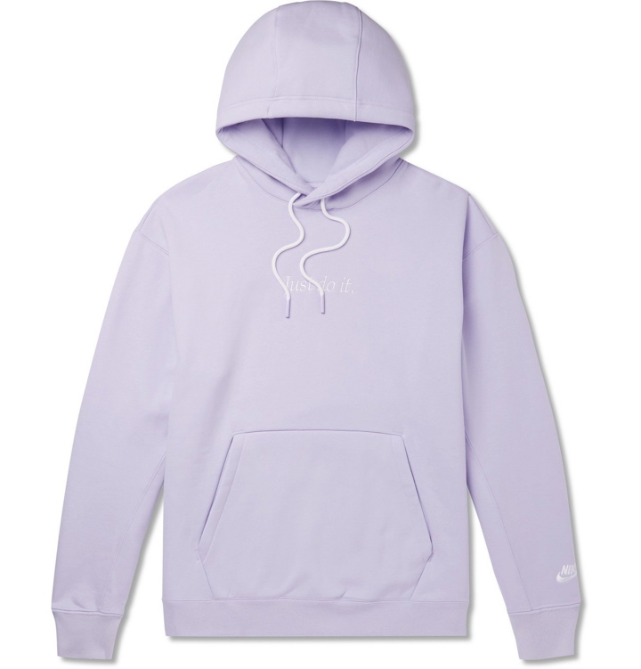Photo: Nike - Logo-Embroidered Fleece-Back Cotton-Blend Hoodie - Purple
