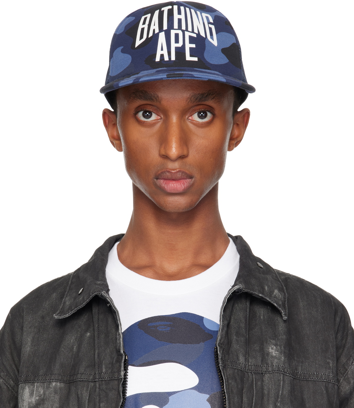 BAPE Navy Color Camo NYC Logo Mesh Cap A Bathing Ape