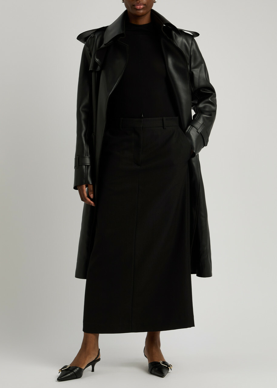 Norma Kamali Belted Faux Leather Trench Coat Black