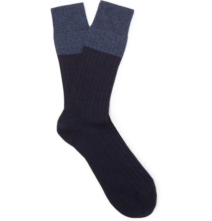 Photo: NN07 - Colour-Block Ribbed-Knit Socks - Men - Navy