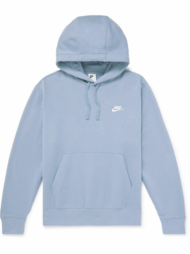 Photo: Nike - Logo-Embroidered Cotton-Blend Jersey Hoodie - Blue