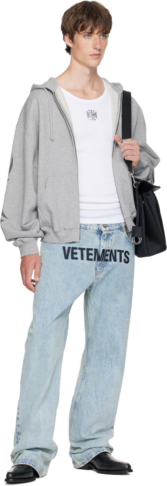 VETEMENTS Gray Graffiti Zip Up Hoodie