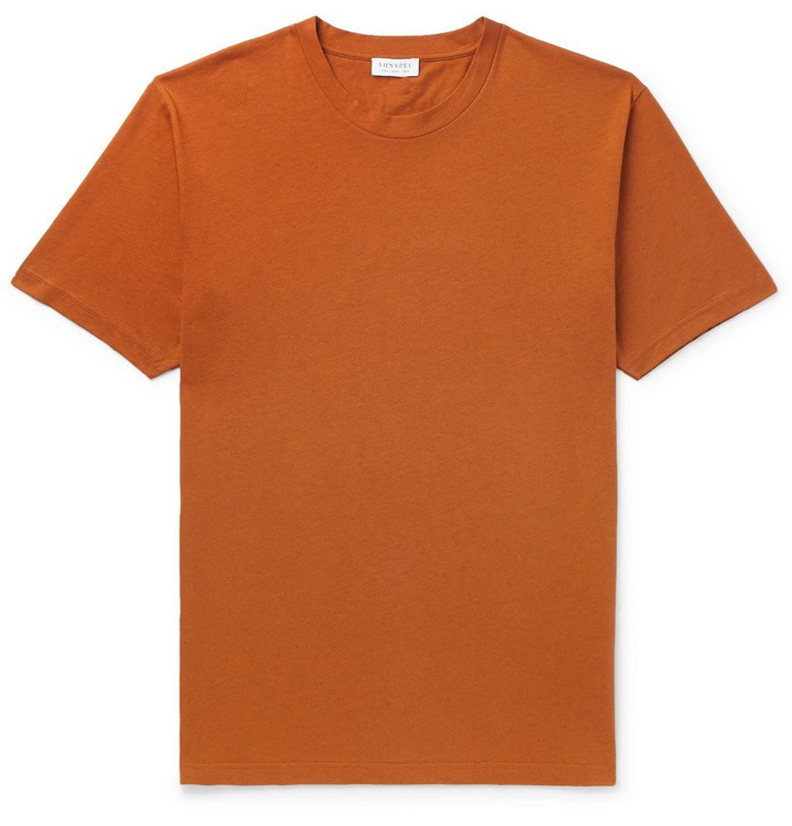 Photo: Sunspel - Riviera Mélange Organic Cotton-Jersey T-Shirt - Orange