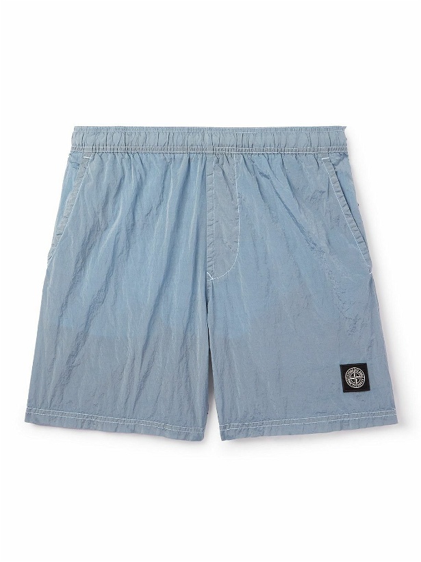 Photo: Stone Island - Straight-Leg Mid-Length Logo-Appliquéd Nylon Metal Swim Shorts - Blue