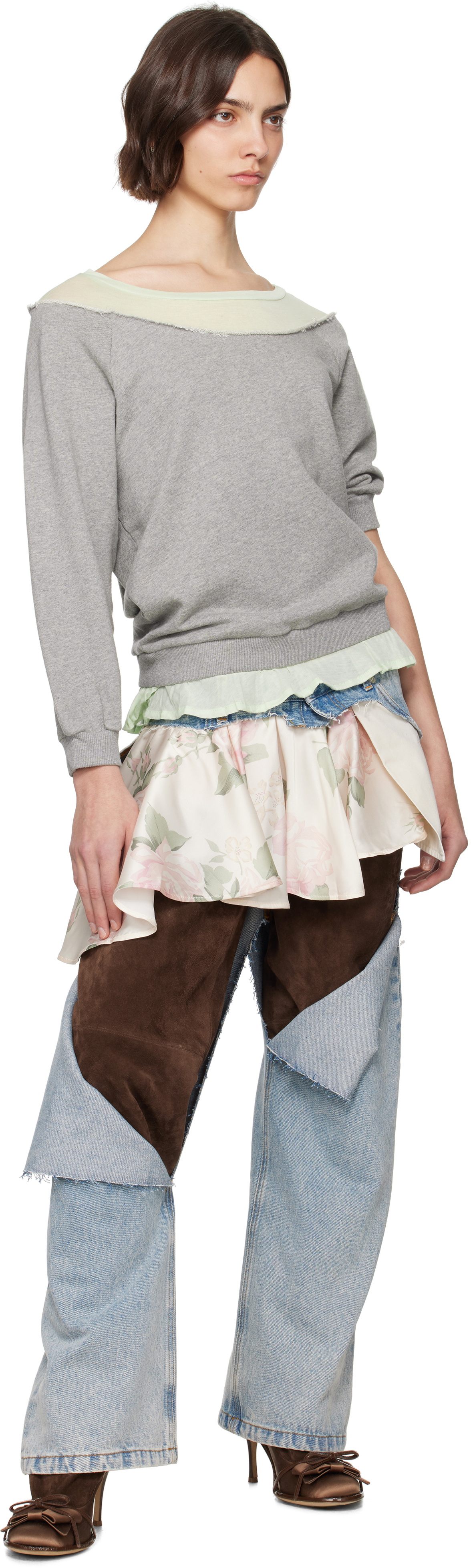ALL-IN Gray Off Shoulder Sweatshirt