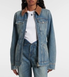 Alexander McQueen Peplum corduroy-trimmed denim jacket
