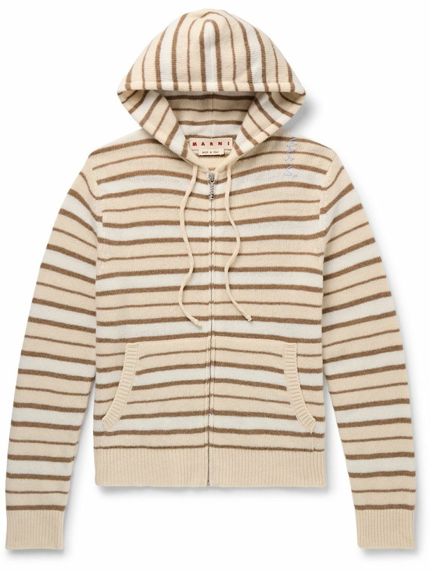 Photo: Marni - Embroidered Striped Virgin Wool and Cashmere-Blend Zip-Up Hoodie - Neutrals