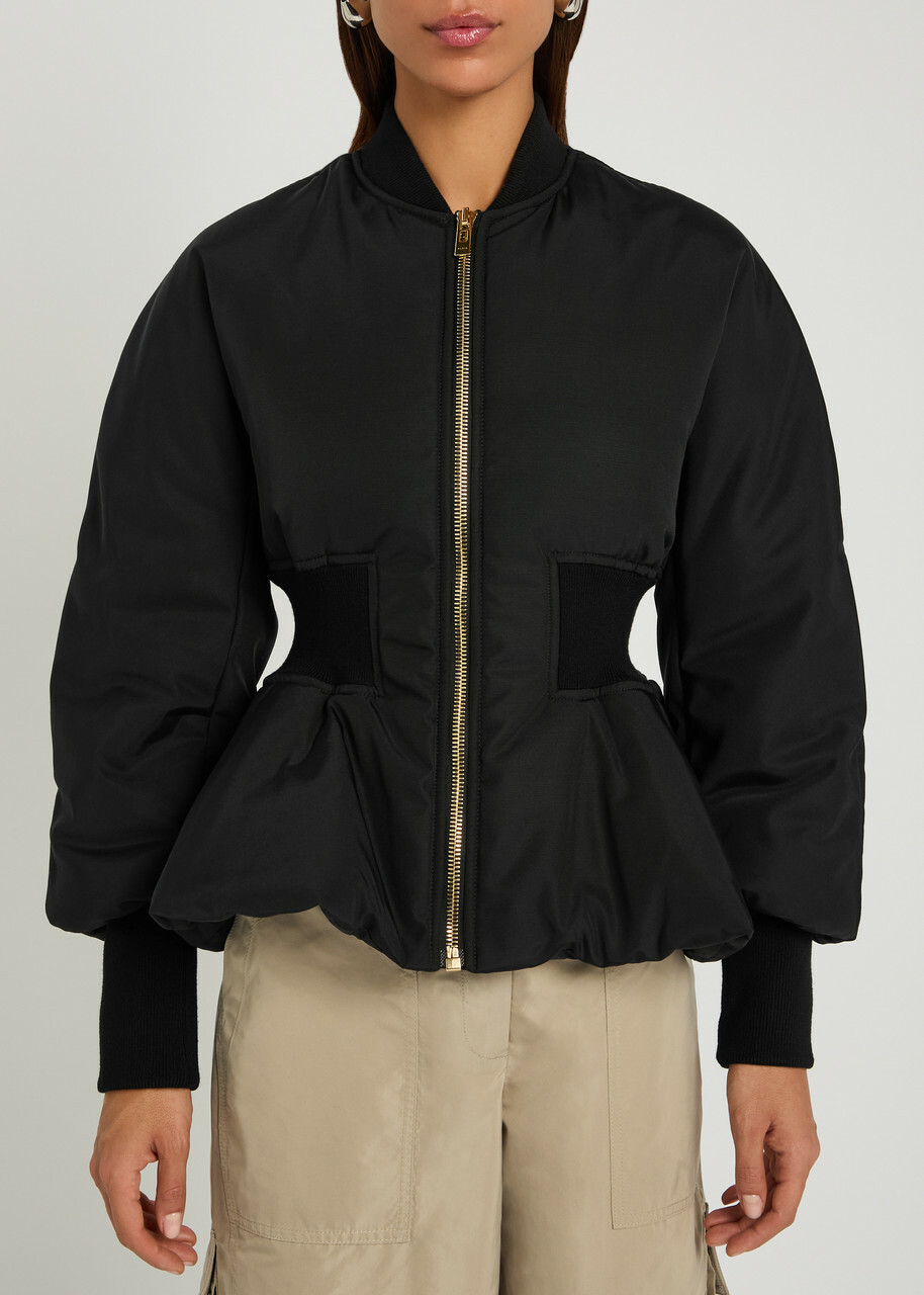 Alaïa Padded Peplum-hem Woven Bomber Jacket Black