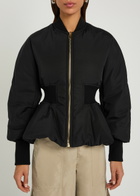 Alaïa Padded Peplum-hem Woven Bomber Jacket Black