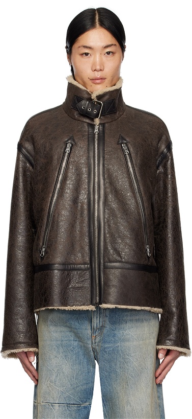 Photo: MM6 Maison Margiela Brown Pin-Buckle Leather Jacket