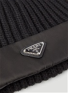 Re-Nylon Trimmed Beanie Hat in Black