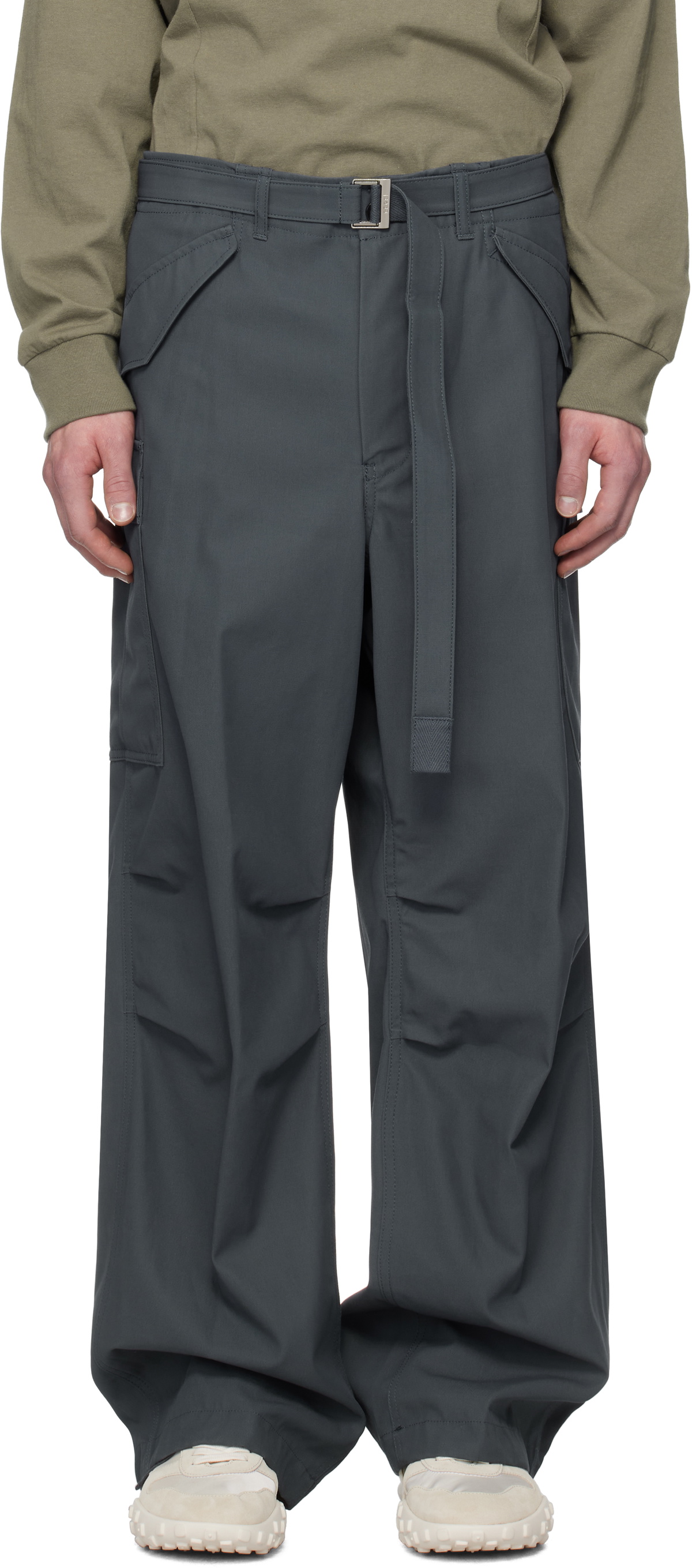 Blue Cotton Twill Cargo Pants by sacai on Sale