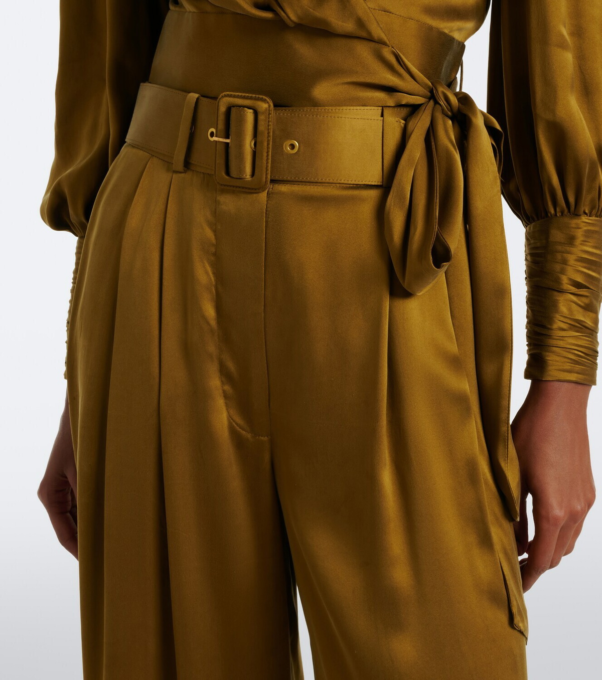 Zimmermann Belted pleated silk wide-leg pants