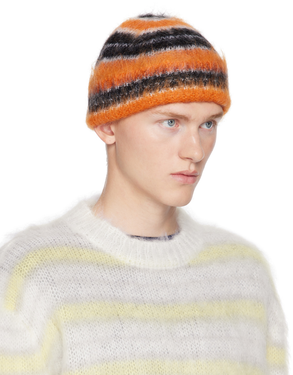 Marni Black & Orange Striped Mohair Beanie