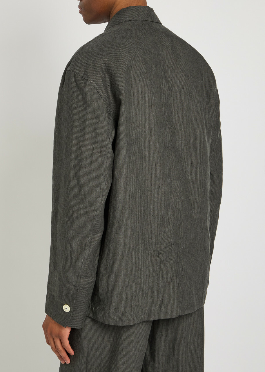 Jacquemus La Veste Pastro Striped Linen Jacket Dark Grey