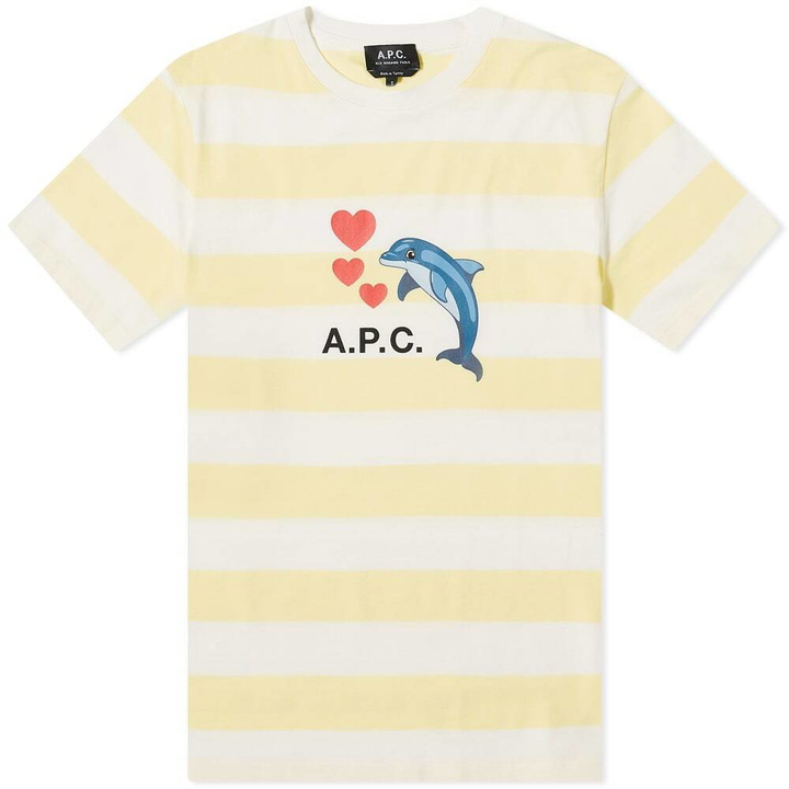 Photo: A.P.C. Men's Simon Dolphin Logo Stripe T-Shirt in Light Yellow