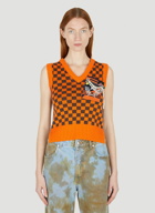 Safety Pin Checked Vest Sweater in Orange