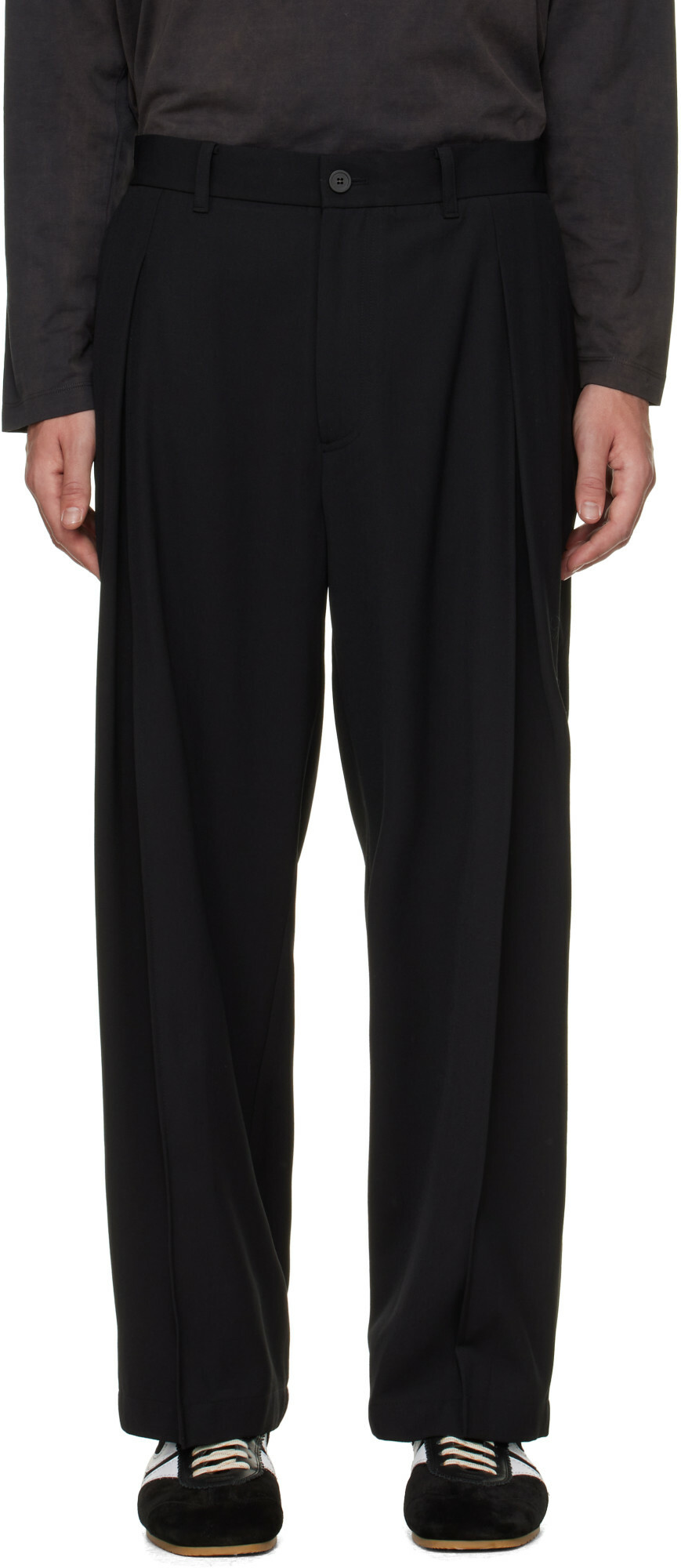 Solid Homme Black Pleated Wool Trousers