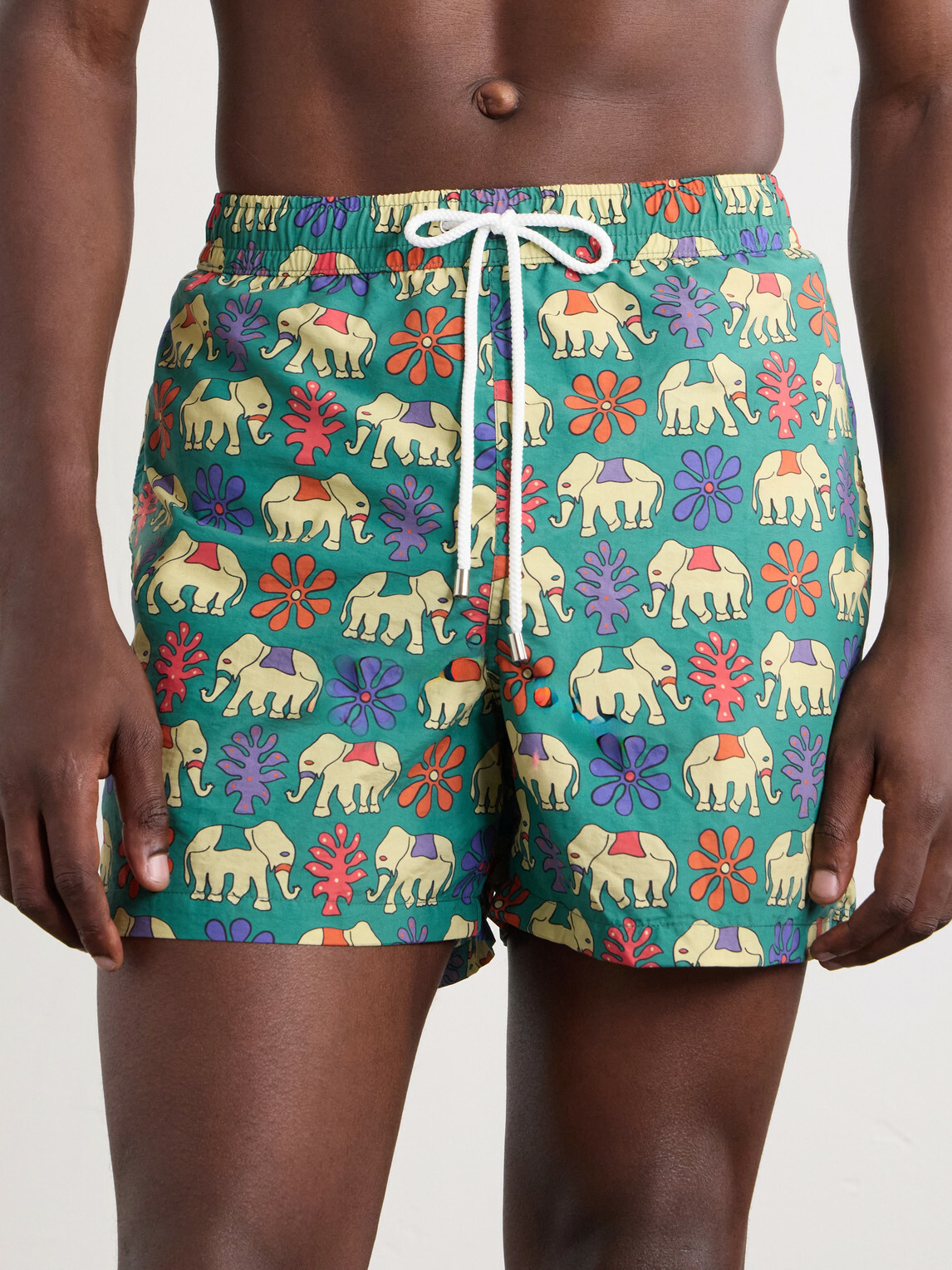 Drake's - Straight-Leg Mid-Length Printed Swim Shorts - Green