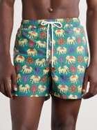 Drake's - Straight-Leg Mid-Length Printed Swim Shorts - Green