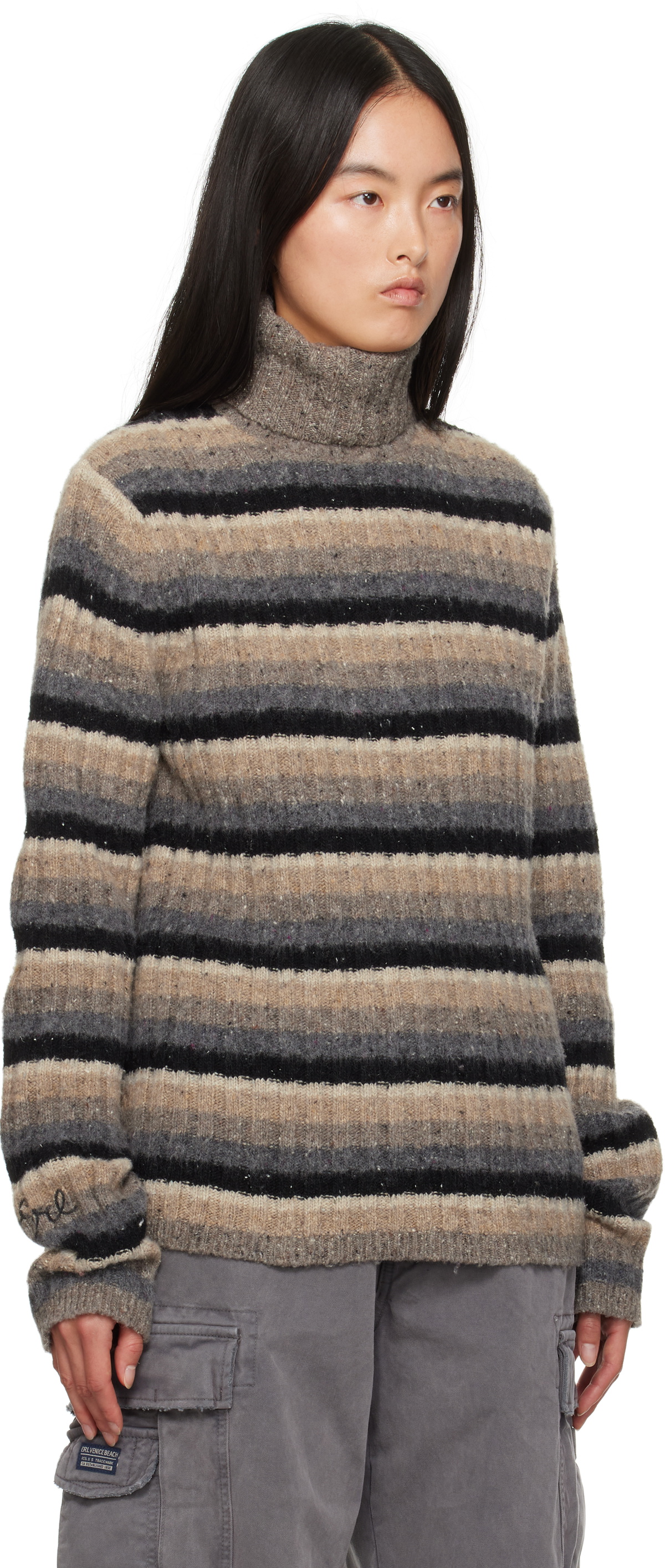 ERL Gray & Beige Striped Turtleneck