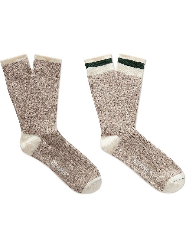 Photo: Beams Plus - Rag Two-Pack Striped Ribbed-Knit Socks - Green