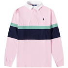 Polo Ralph Lauren Men's Striped Panel Rugby Shirt in Carmel Pink Multi