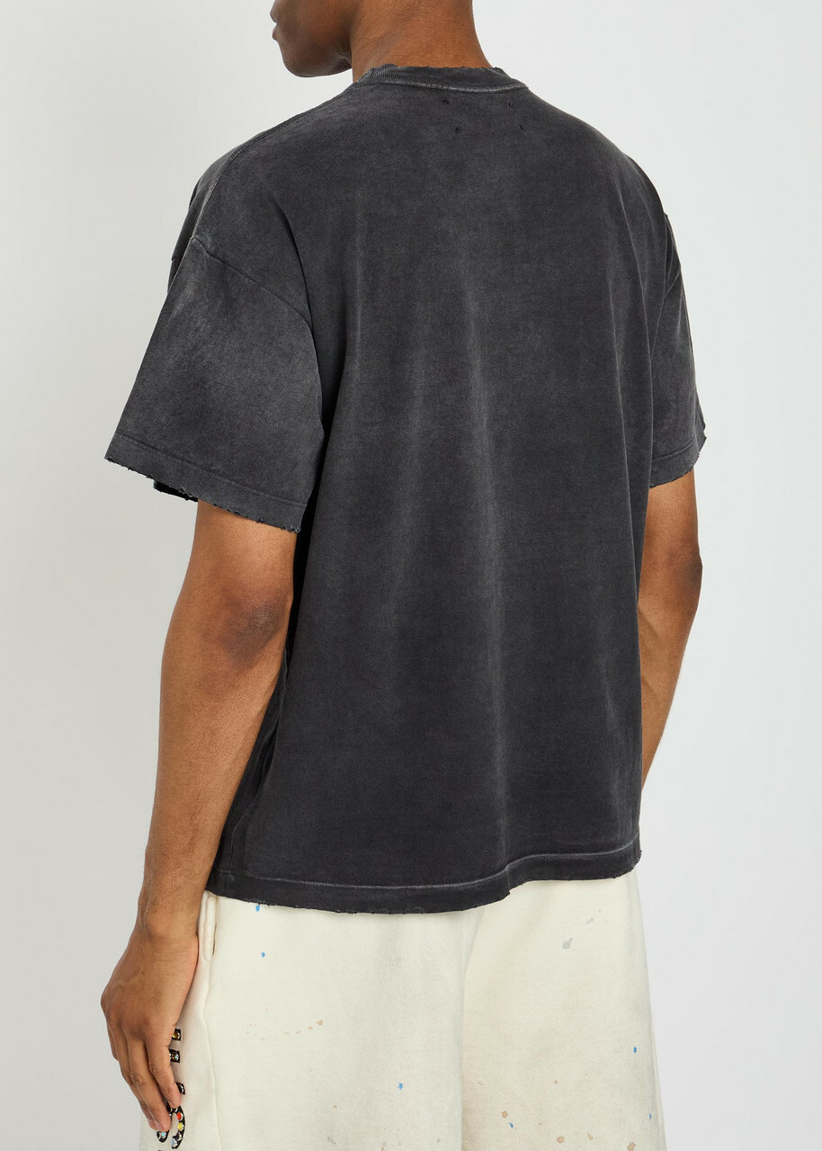 Satoshi Nakamoto Ask Satoshi Embellished Distressed Cotton T-shirt Black Other