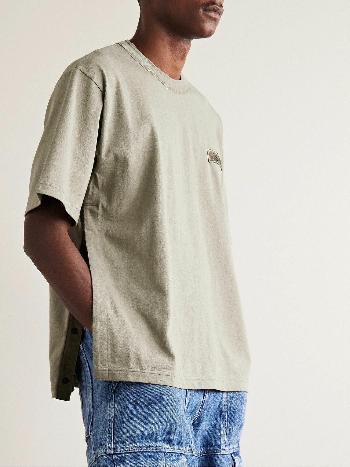 Sacai - Eric Haze Appliquéd Cotton-Jersey T-Shirt - Green Sacai