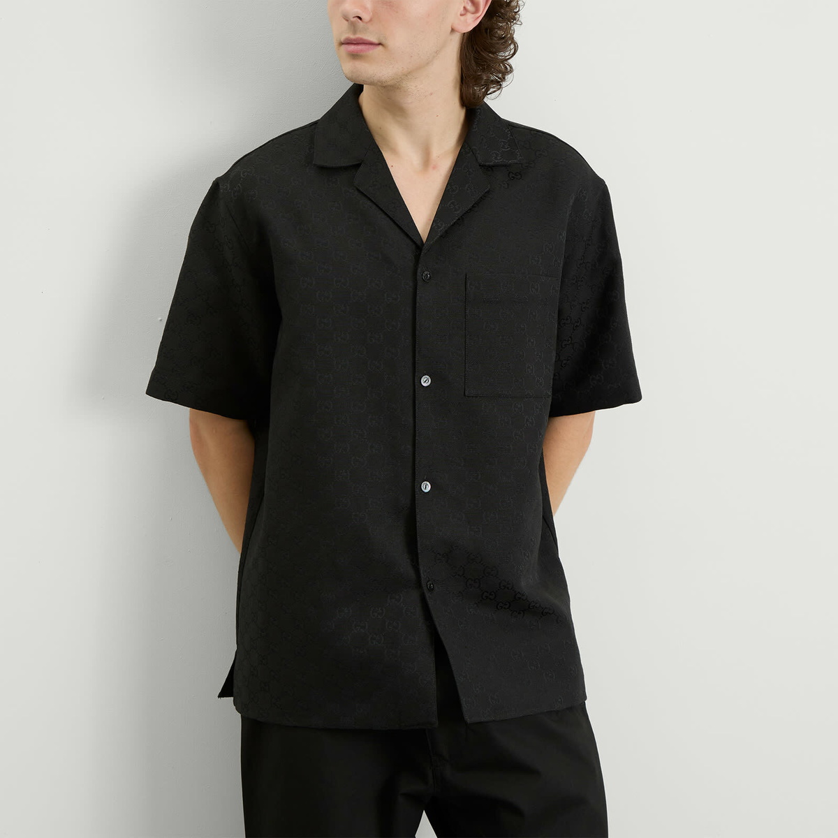 Gucci Men's Linen Blend GG Canvas Shirt in Black Gucci