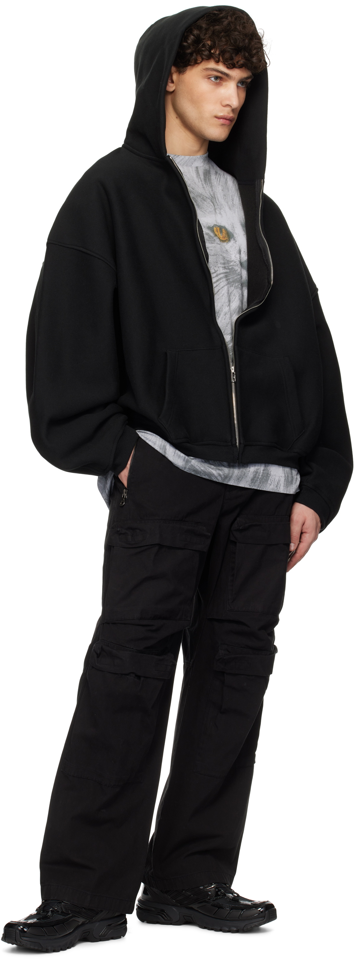 oversize star logo-print zip-up hoodie in WASHED GRANITE