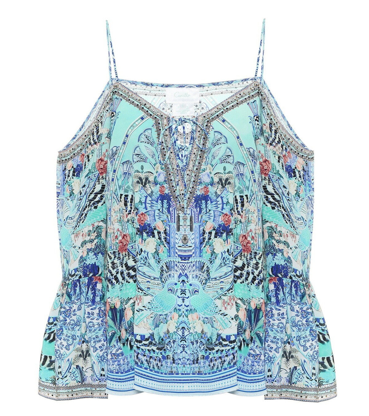Camilla Embellished printed silk camisole