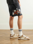 AMIRI - Wide-Leg Logo-Print Distressed Cotton-Jersey Drawstring Shorts - Black
