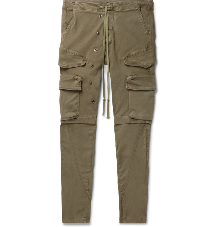 Photo: Greg Lauren - Skinny-Fit Rivet-Detailed Cotton-Blend Twill Drawstring Cargo Trousers - Green