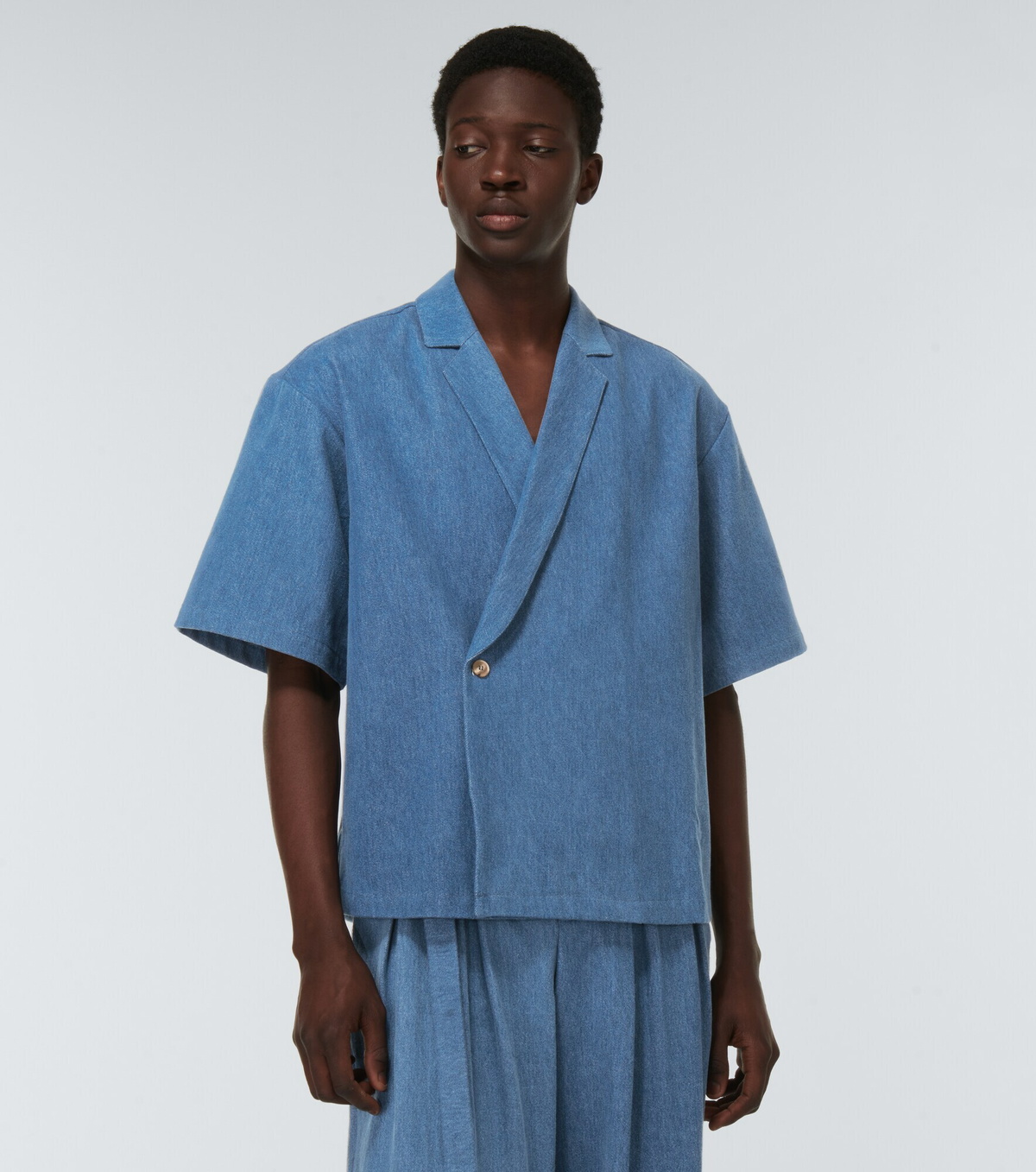 King & Tuckfield - Notch-collar wrap denim bowling shirt