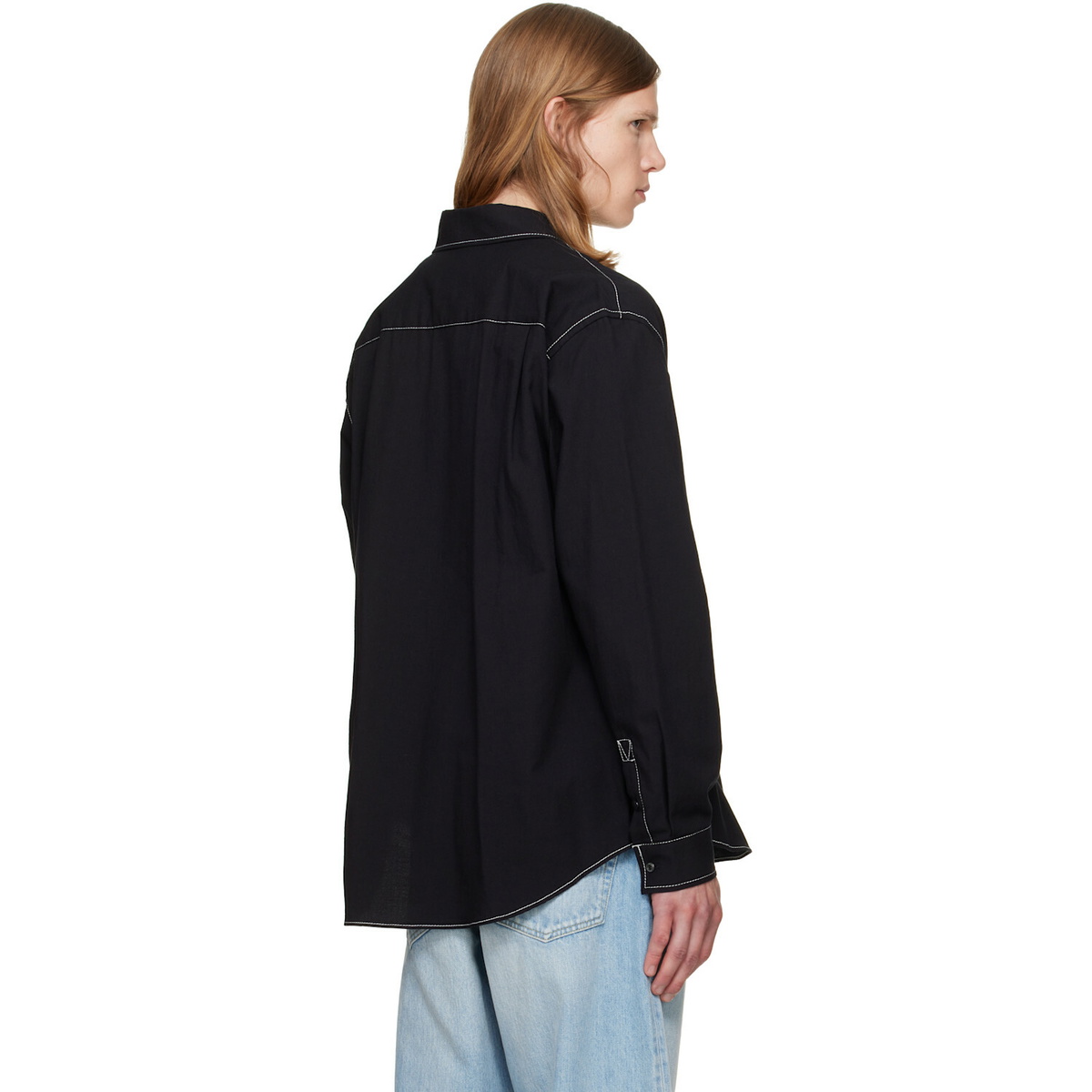 vowels Black Double Pocket Shirt