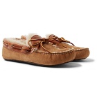 Quoddy - Fireside Leather-Trimmed Shearling-Lined Suede Slippers - Brown