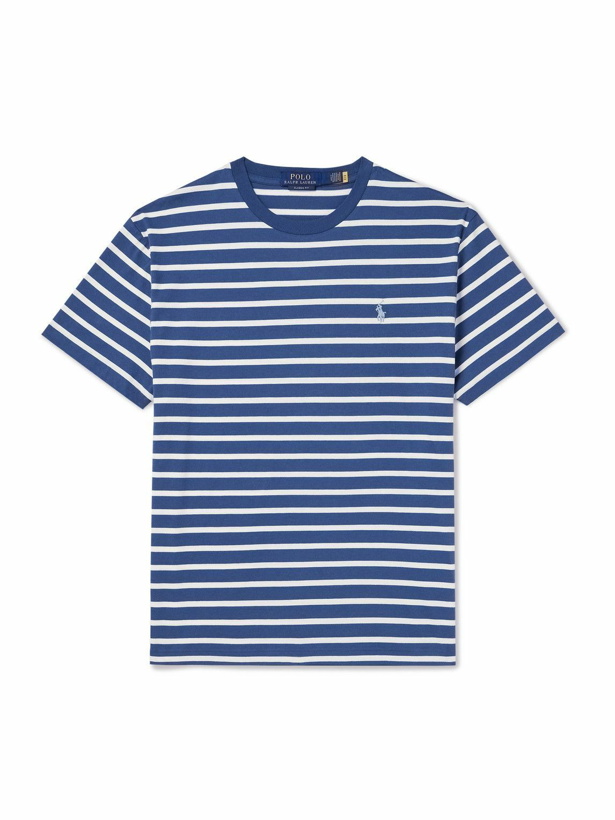 Photo: Polo Ralph Lauren - Logo-Embroidered Striped Cotton-Jersey T-Shirt - Blue