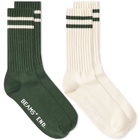 END. x Beams Plus 'Ivy League' Schoolboy Sock - 2 Pack in Ivory/Dark Green