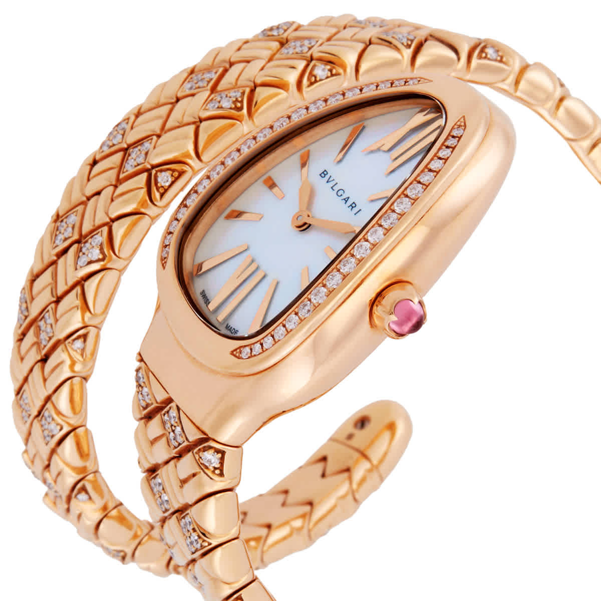 Bvlgari Serpenti Spiga Quartz Diamond White Dial Ladies Watch 103656