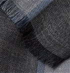 Loro Piana - Fringed Colour-Block Silk and Linen-Blend Scarf - Blue