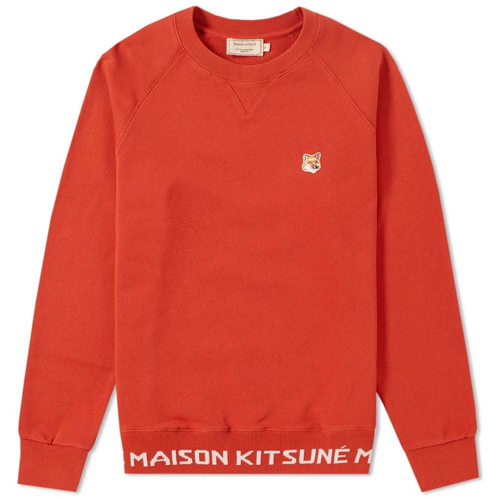 Photo: Maison Kitsun&eacute; Fox Head Patch Jacquard Crew Sweat Orange