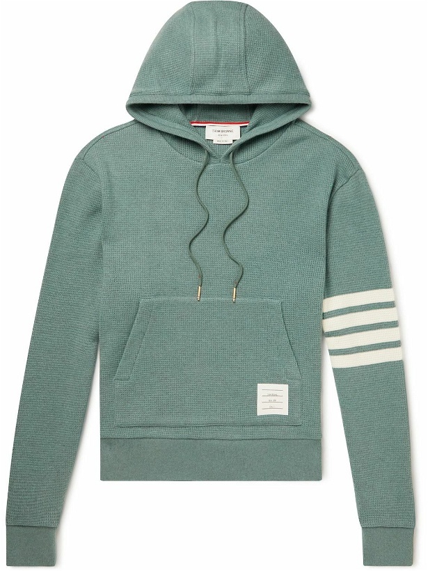 Photo: Thom Browne - Striped Waffle-Knit Cashmere and Wool-Blend Hoodie - Green