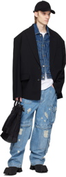 Juun.J Blue Distressed Denim Cargo Pants